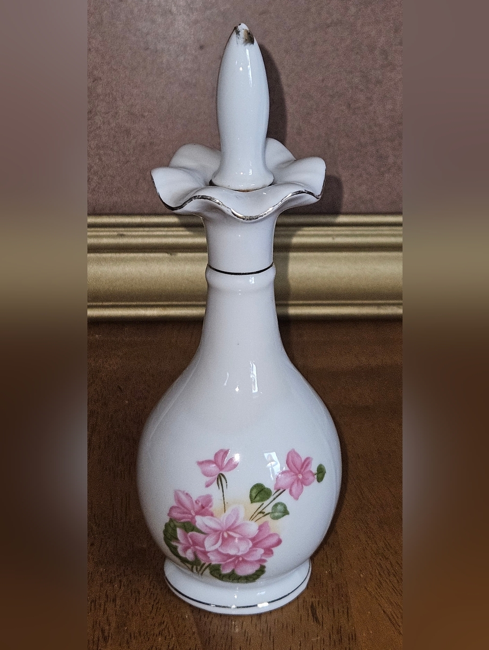 Nasco Japan Porcelain Pink Floral Perfume Bottle with Stopper